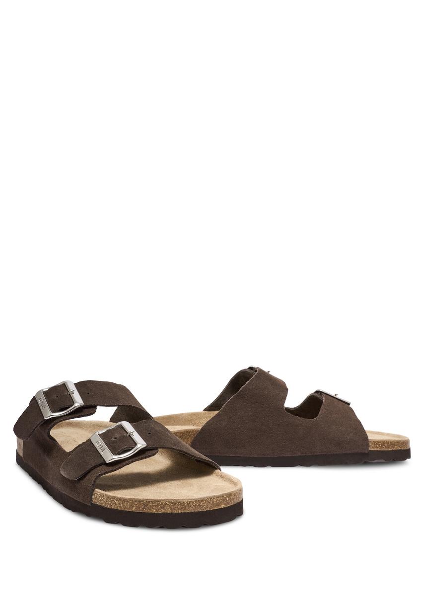 Men's dark brown leather flip-flops BUTYM-0495-1I(W26), diagonal product view on a white background.