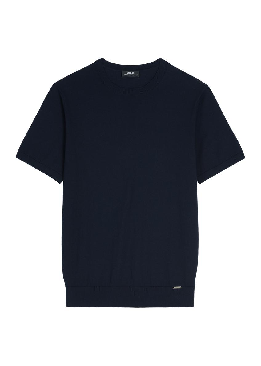 Navy blue men's silk T-shirt TSHMT-0138-7E(W26)