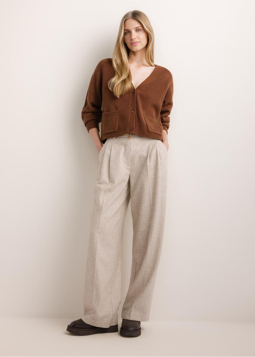 Women's brown wool cardigan KARDT-0071-1H(Z26), front view of the product on the model. Full body visible.