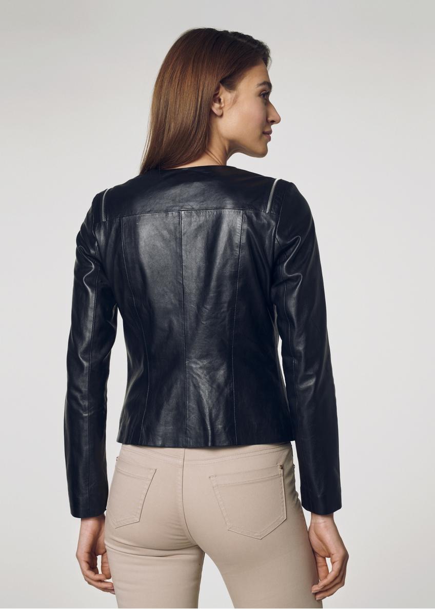 Women's waisted black leather jacket KURDS-0306-4229(Z22)