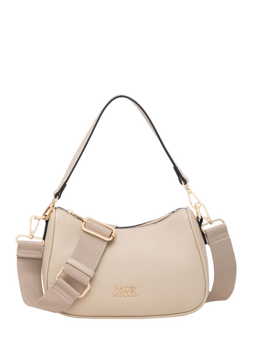 Beige imitation leather handbag TOREC-1265-1A(Z26) - front product view, on white background.