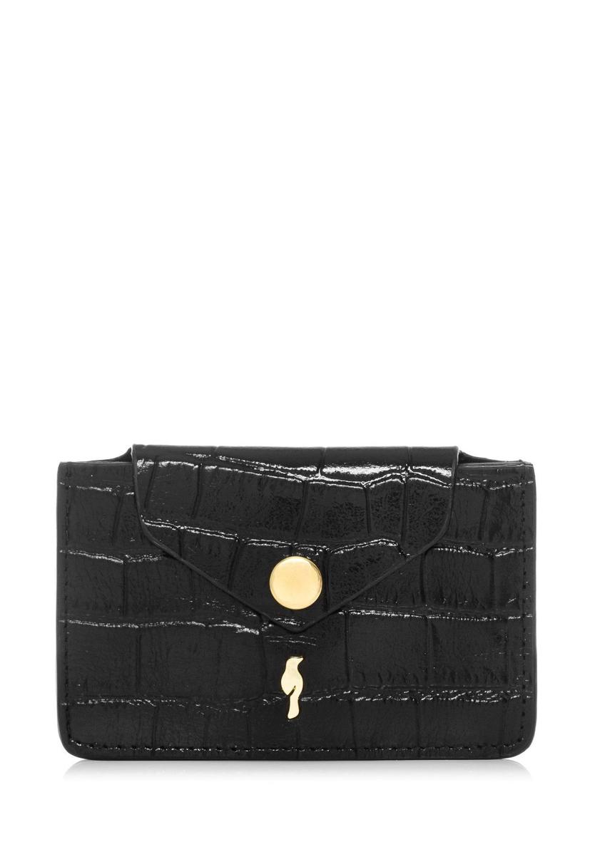 Small black leather women's wallet PORES-0890-9G(W26), front product view on white background.