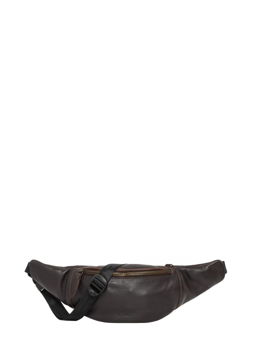 Men's brown leather waist bag TORMS-0523-1H(Z26), front product view on white background.