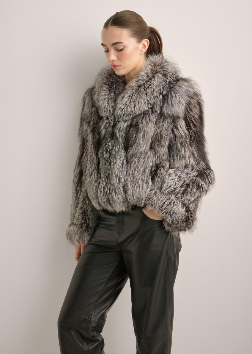 Women's natural fur coat in gray color FUTDF-0110-9B(Z26)
