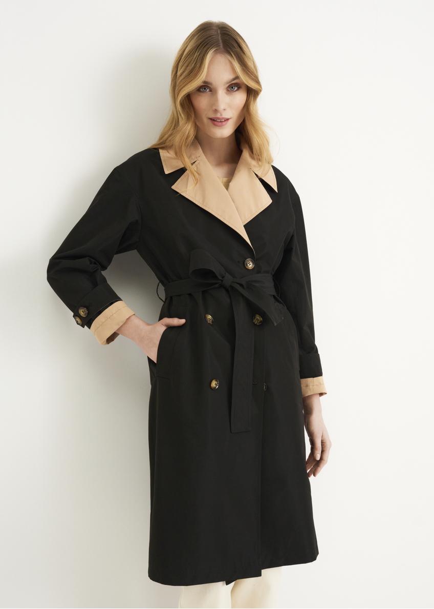 Women's double-breasted coat with belt KURDT-0368-98(W23)-01