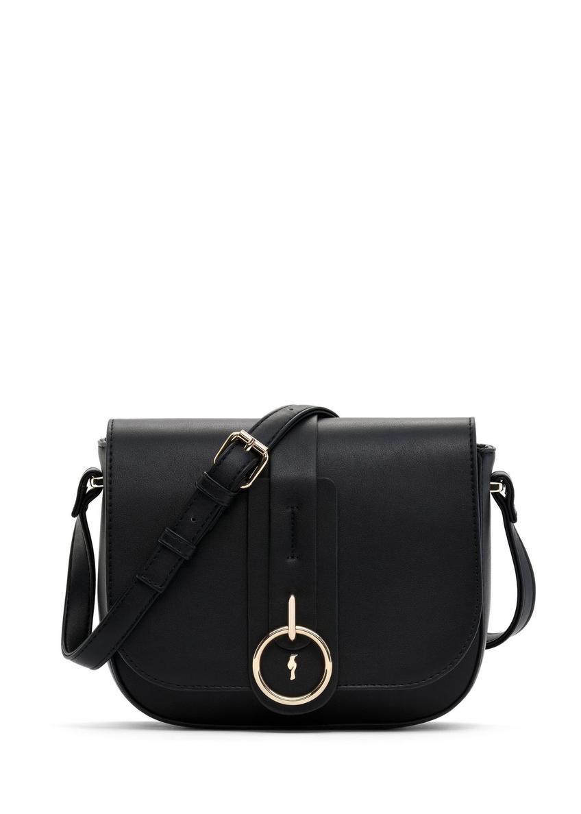 Black women's messenger bag TOREC-0627E-99(Z25), front product view on white background.