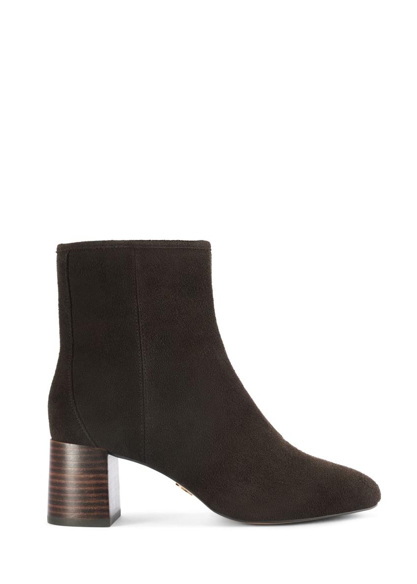 Brown suede high-heeled ankle boots BUTYD-1218-1I(Z26), product view from the side on a white background.
