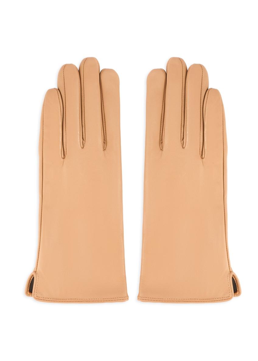 Beige leather women's gloves REKDS-0001A-1B(Z26)