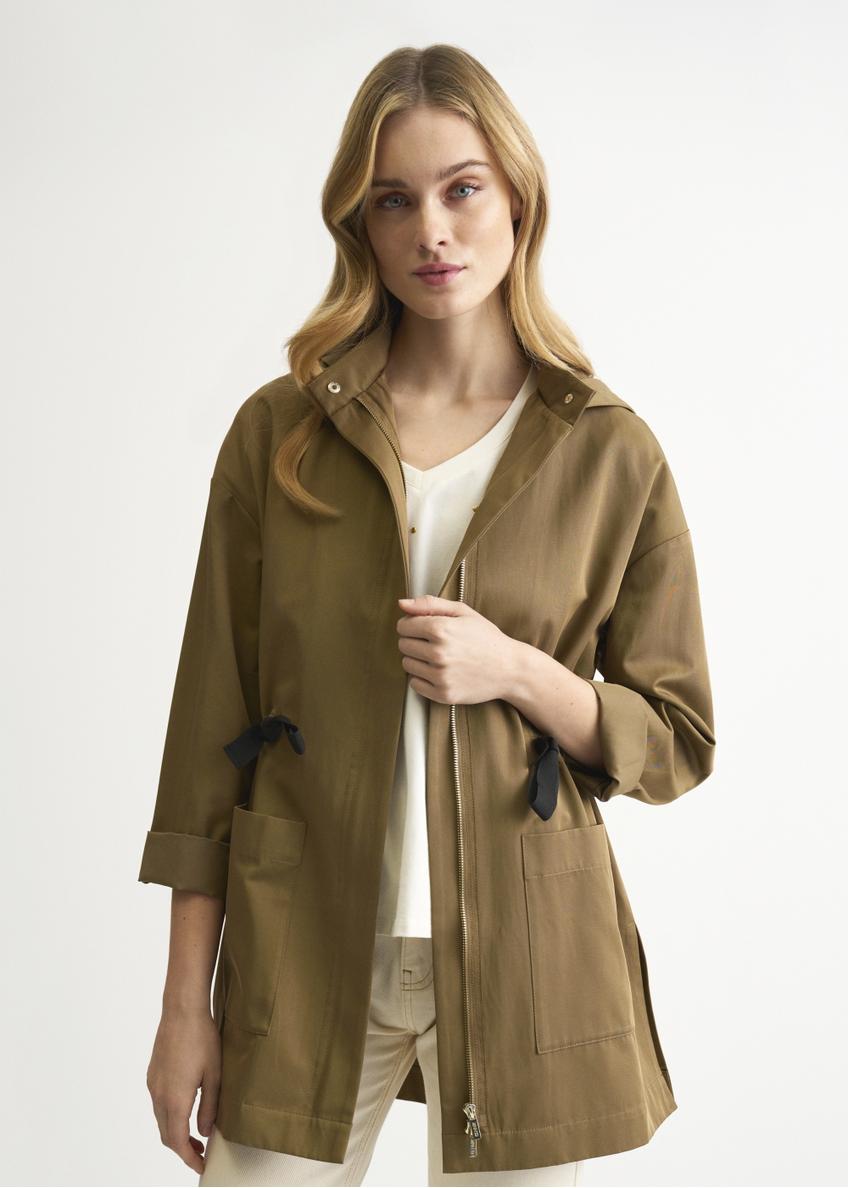 Olive colored women's jacket with a ribbed hem KURDT-0358-81(W22)-01