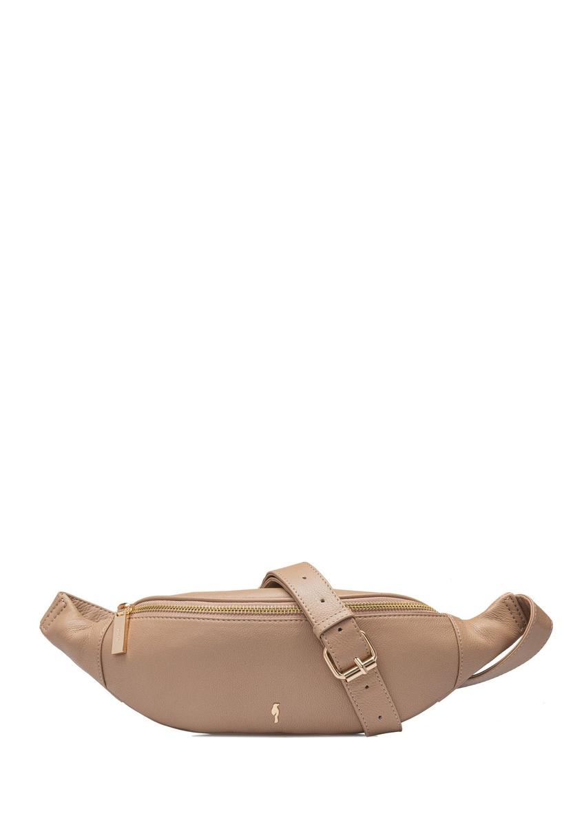 Beige leather women's waist bag TORES-0970F-1B(W26) - front product view on white background.
