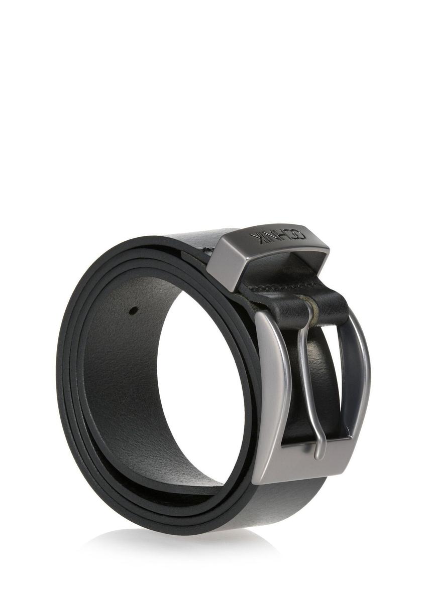 Men's black leather belt PASMS-0127A-99(Z26)