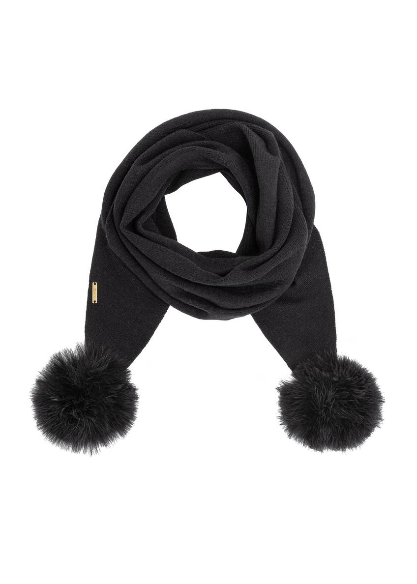 Black women's scarf with pompoms SZADT-0180-99(Z24)