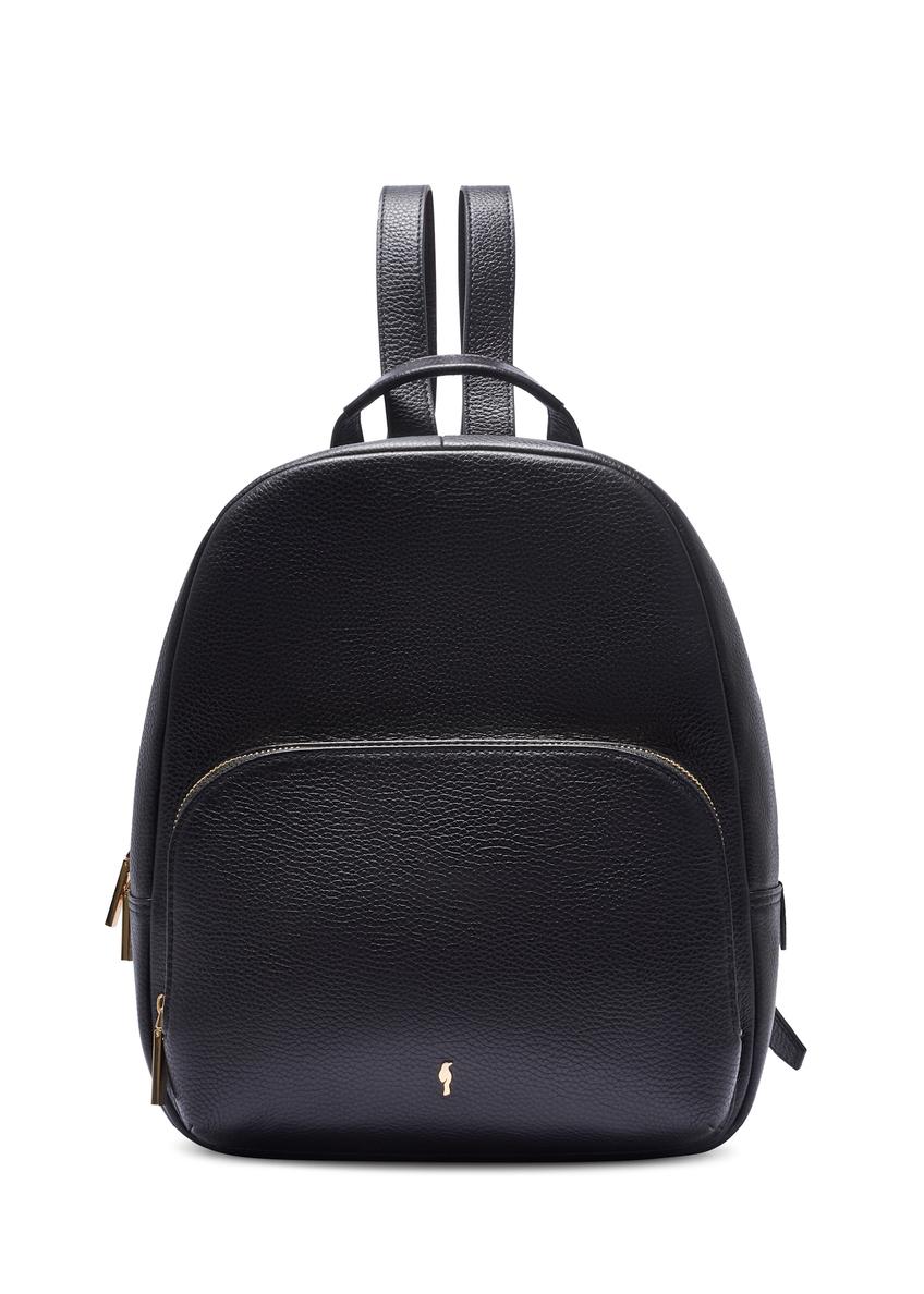 Women's leather backpack in black color TORES-1276-9I(W26), front product view on white background.