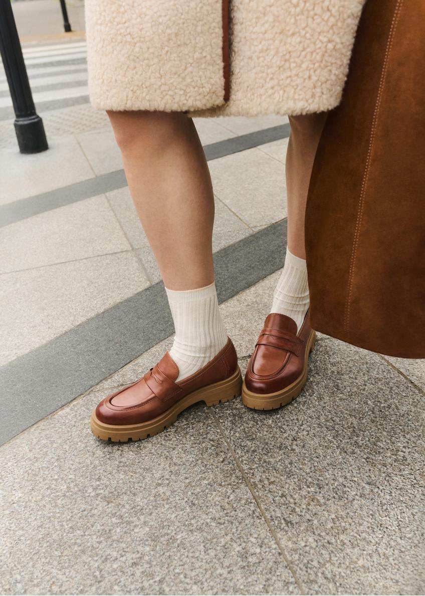Women's brown leather moccasins BUTYD-1187-87(Z25)