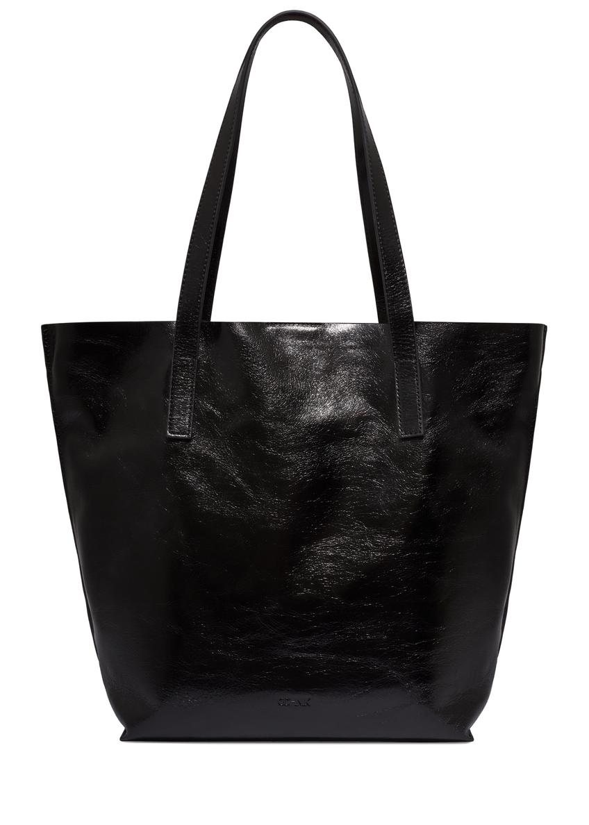 Large black women's shoulder bag with glossy finish TORES-1368-9F(Z26), front product view on white background.