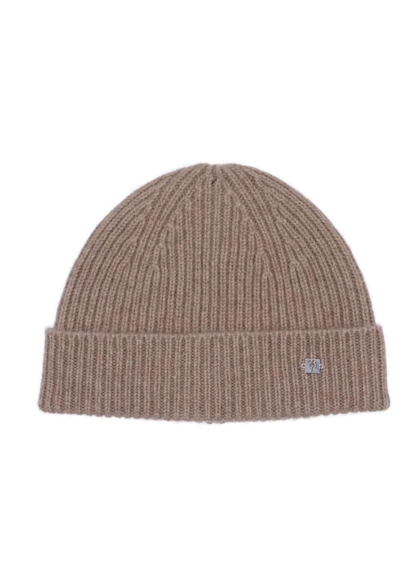 Cashmere hat in a shade of cool beige CZADT-0232-1K(Z26) - front view of the product, on a white background.