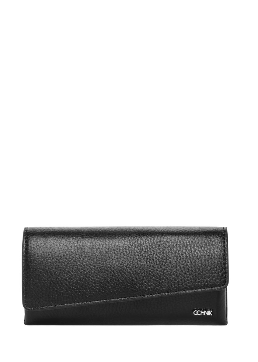 Black leather glasses case PORES-1014R-9I(Z26), front product view on white background.
