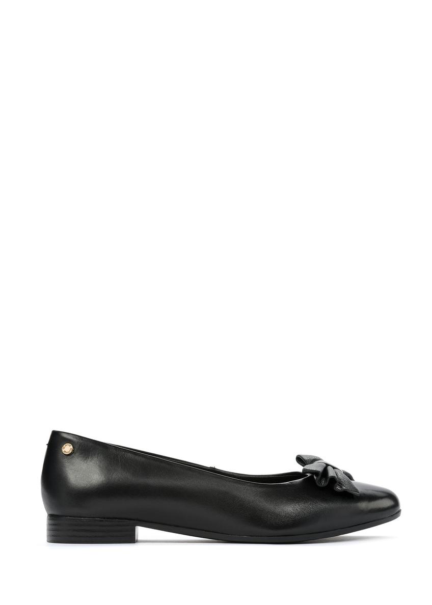 Black leather ballet flats with bow BUTYD-1148-99(W25)-08