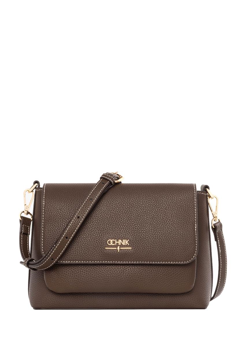 Brown women's shoulder bag TOREC-1063-1H(Z26), front product view on white background.