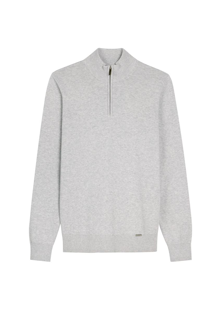 Light gray men's sweater with stand-up collar SWEMT-0189-9A(W26)