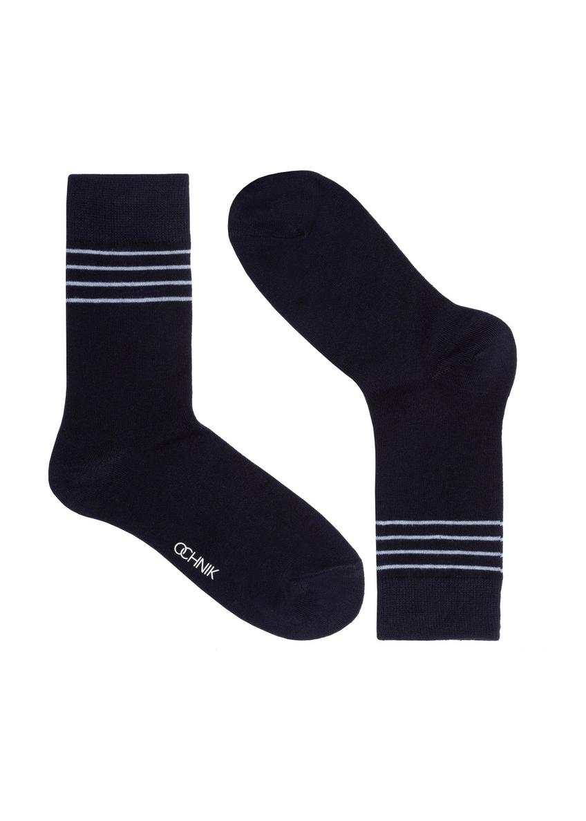 Long navy blue men's socks SKAMT-0177-69(Z24)-01