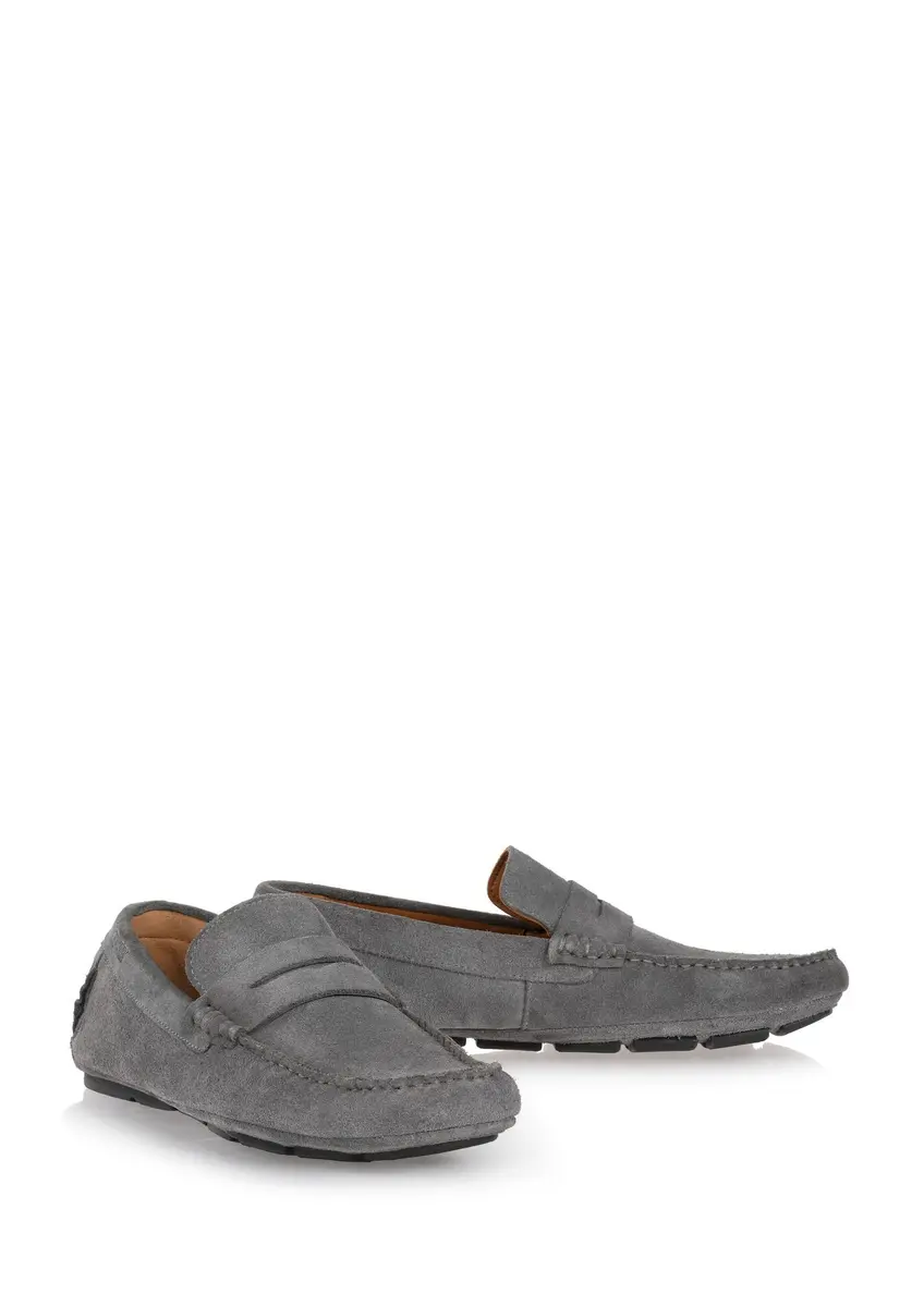 Men's grey leather moccasins BUTYM-0429-93(W24)