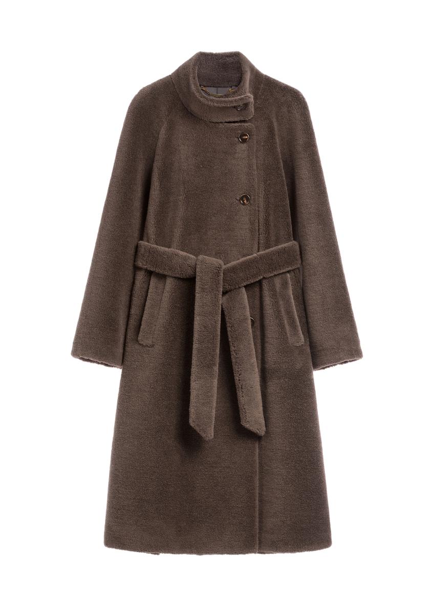 Brown woolen women's fur coat FUTDW-0041-1I(Z26)