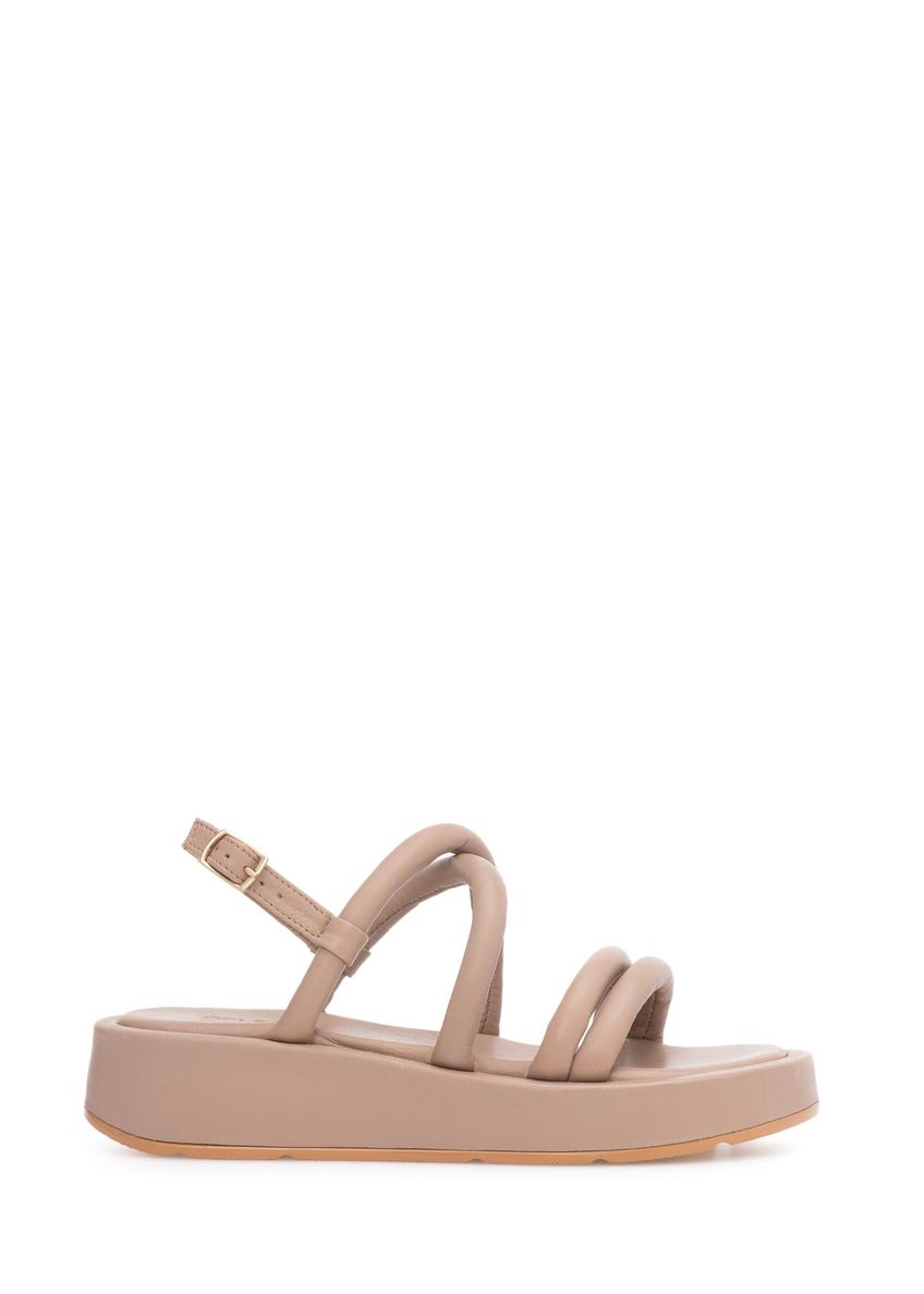 Beige women's leather sandals BUTYD-1164-93(W25), side view of the product on a white background.