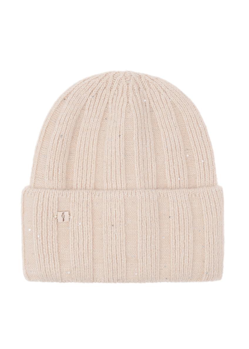 Beige women's cap with silver thread CZADT-0154-81(Z23)