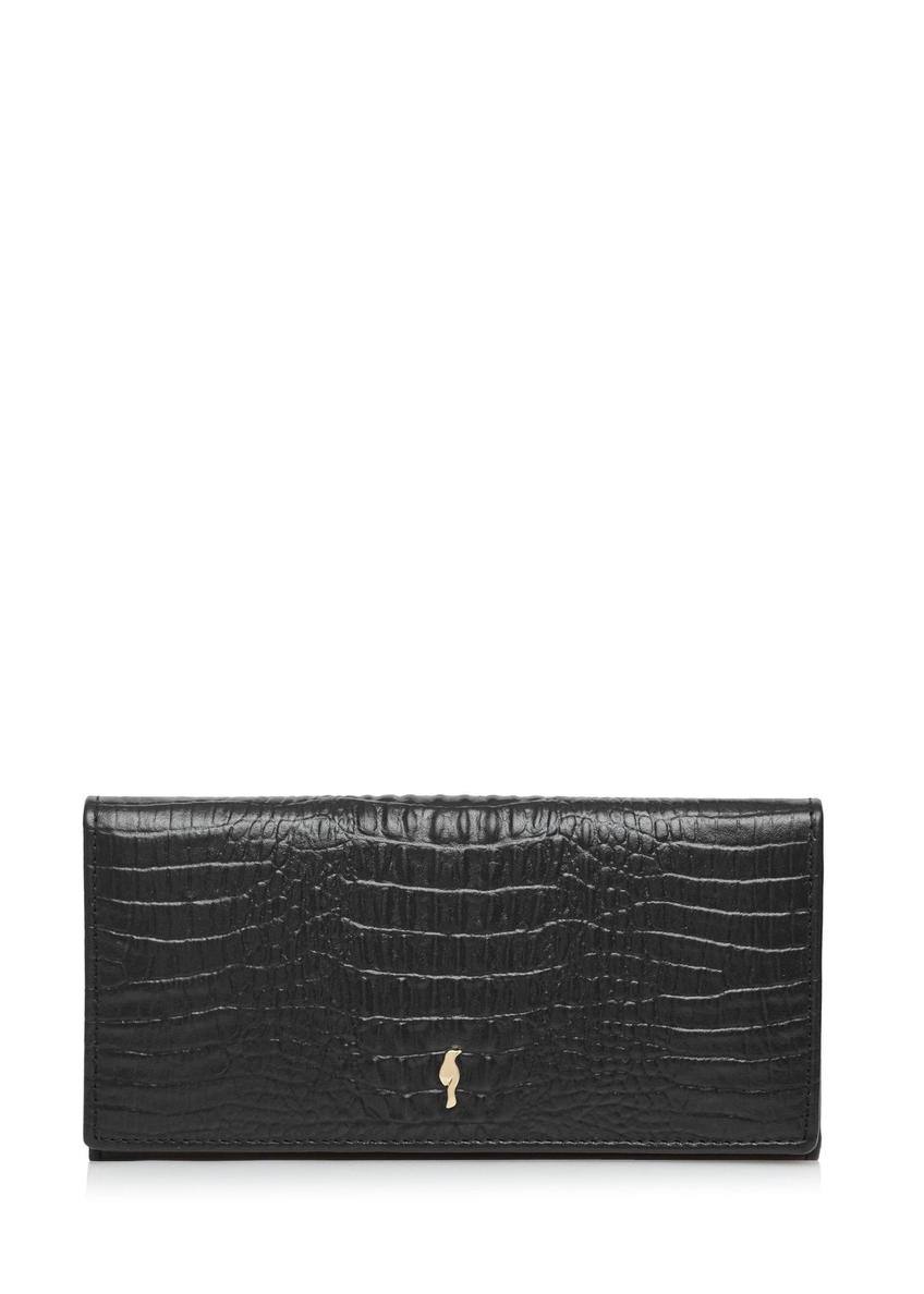 Women's leather black wallet PORES-0909-9G(Z26), front product view on white background.