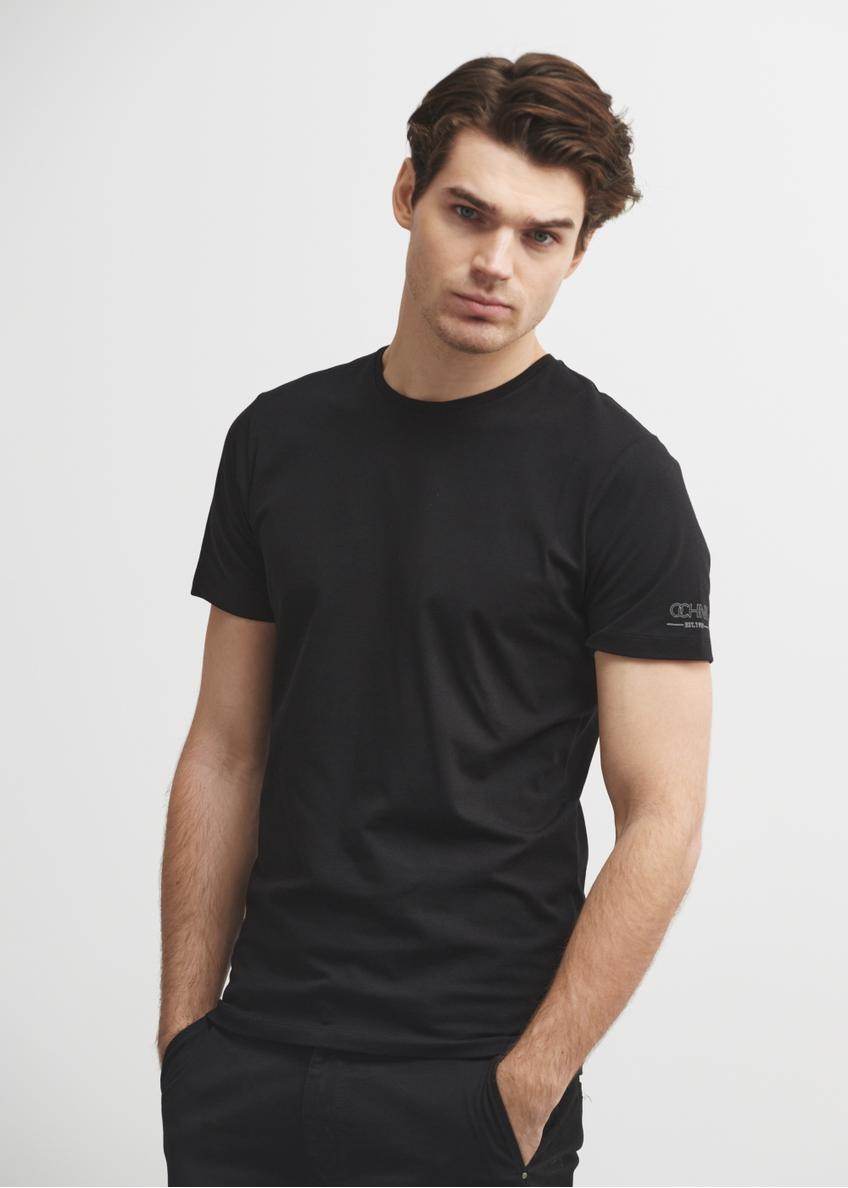 Black basic T-shirt for men with logo TSHMT-0091-99(KS)-01