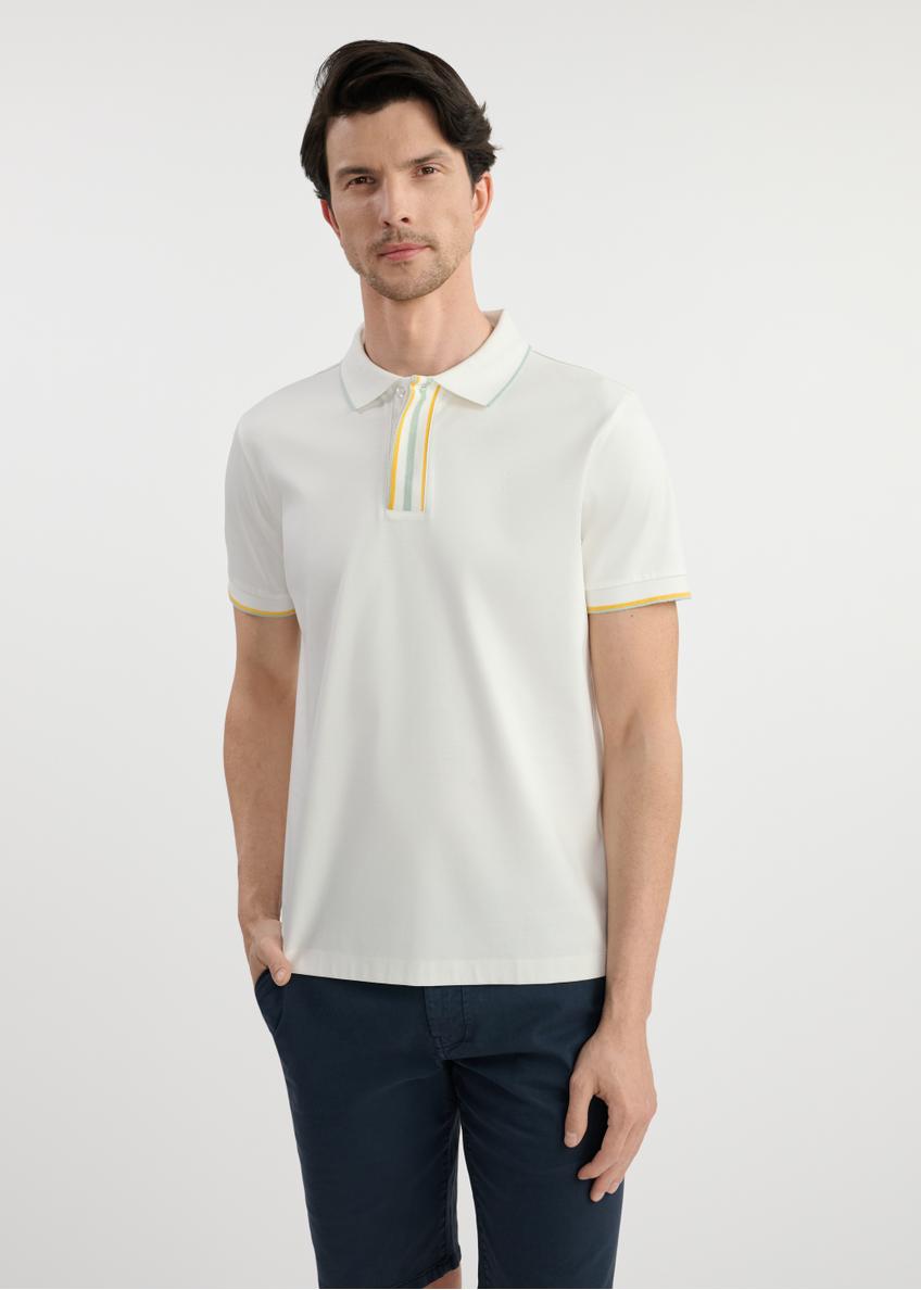 Cream men's polo shirt POLMT-0073-12(W25) - front view on a model on a white background. Half of the silhouette visible.