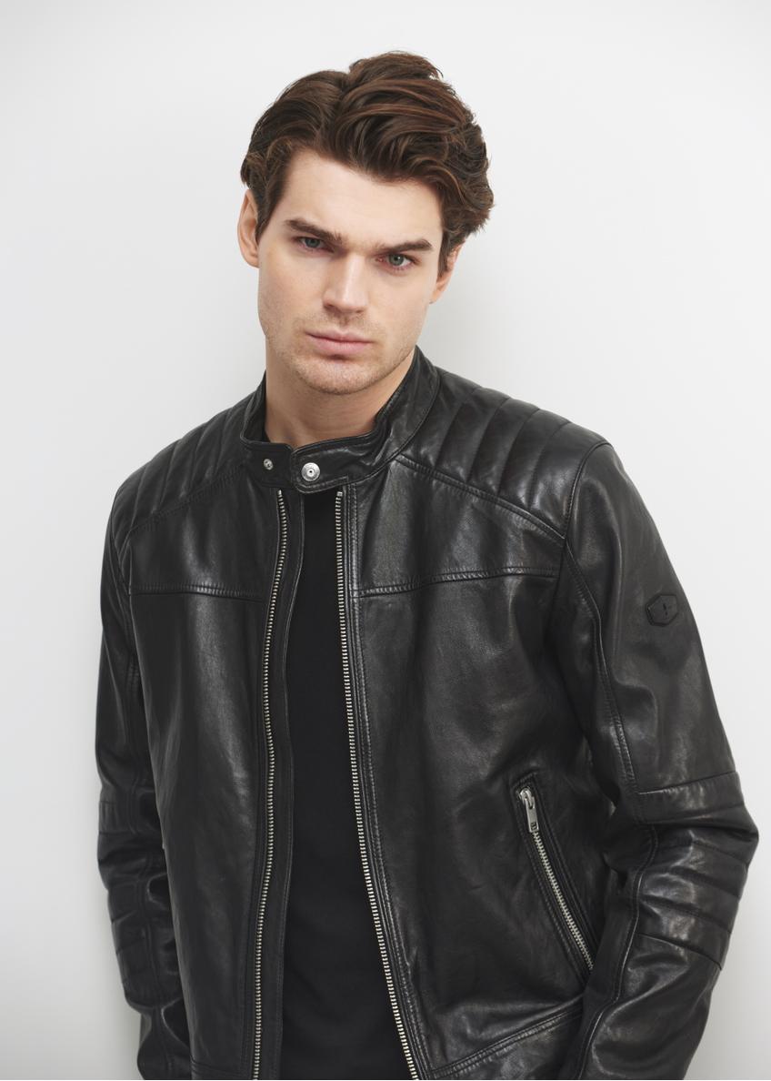 Men's leather jacket with stand-up collar KURMS-0282-5427(W23)-01