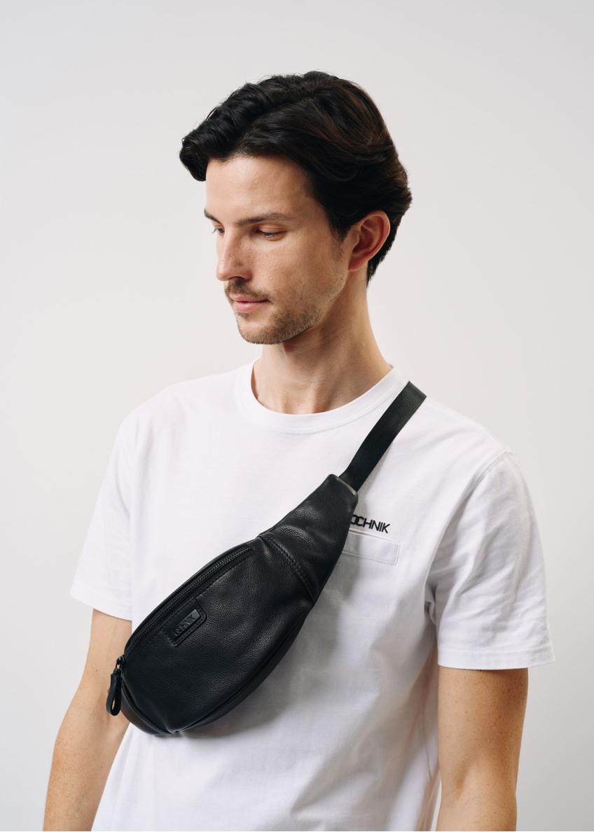 Men's black leather waist bag TORMS-0417A-99(Z25)