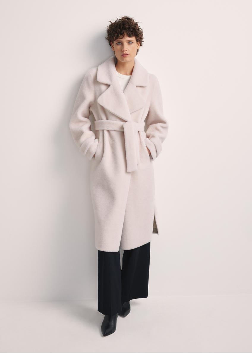 Long woolen fur coat in cream color FUTDW-0019A-12(Z25)