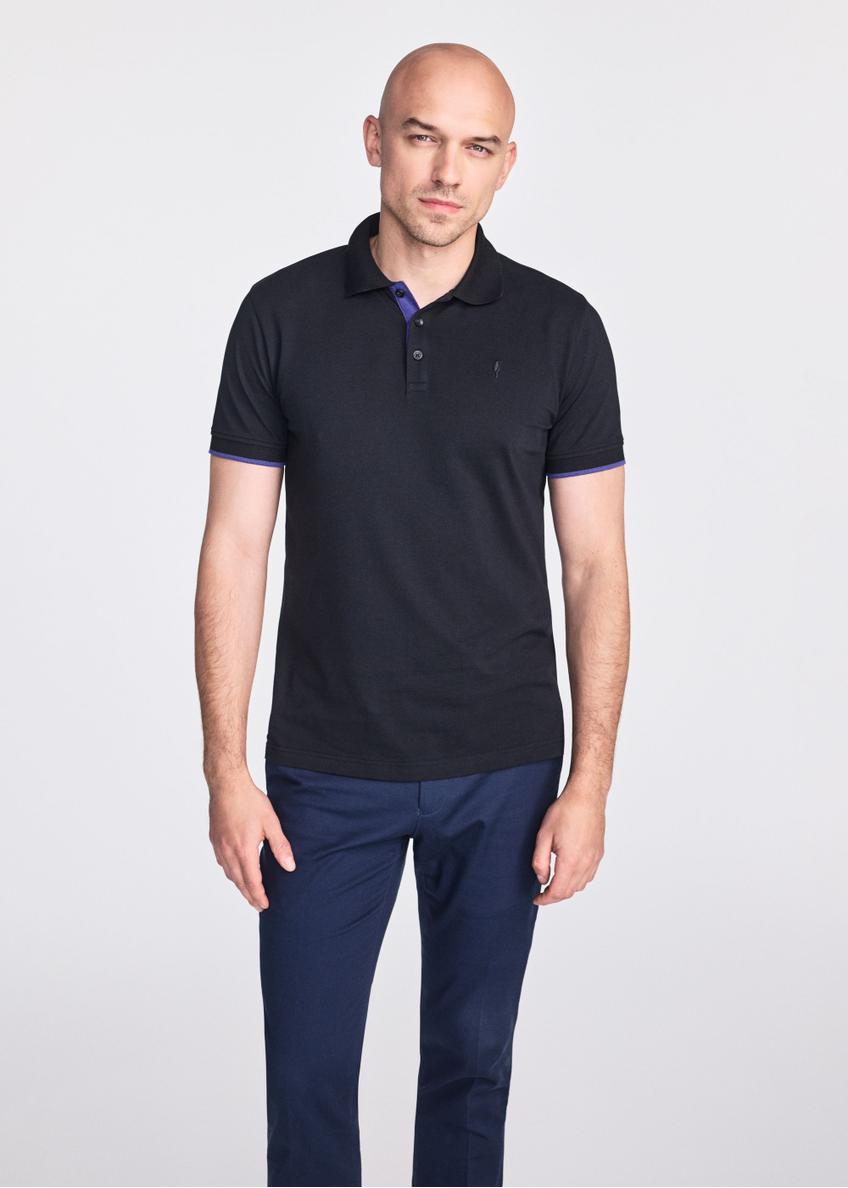 Black men's cotton polo shirt POLMT-0045B-99(W25)-01