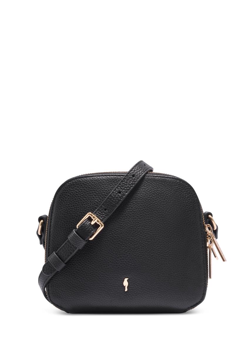Leather two-compartment women's handbag in black TORES-1428-9I(Z26), front product view on a white background.