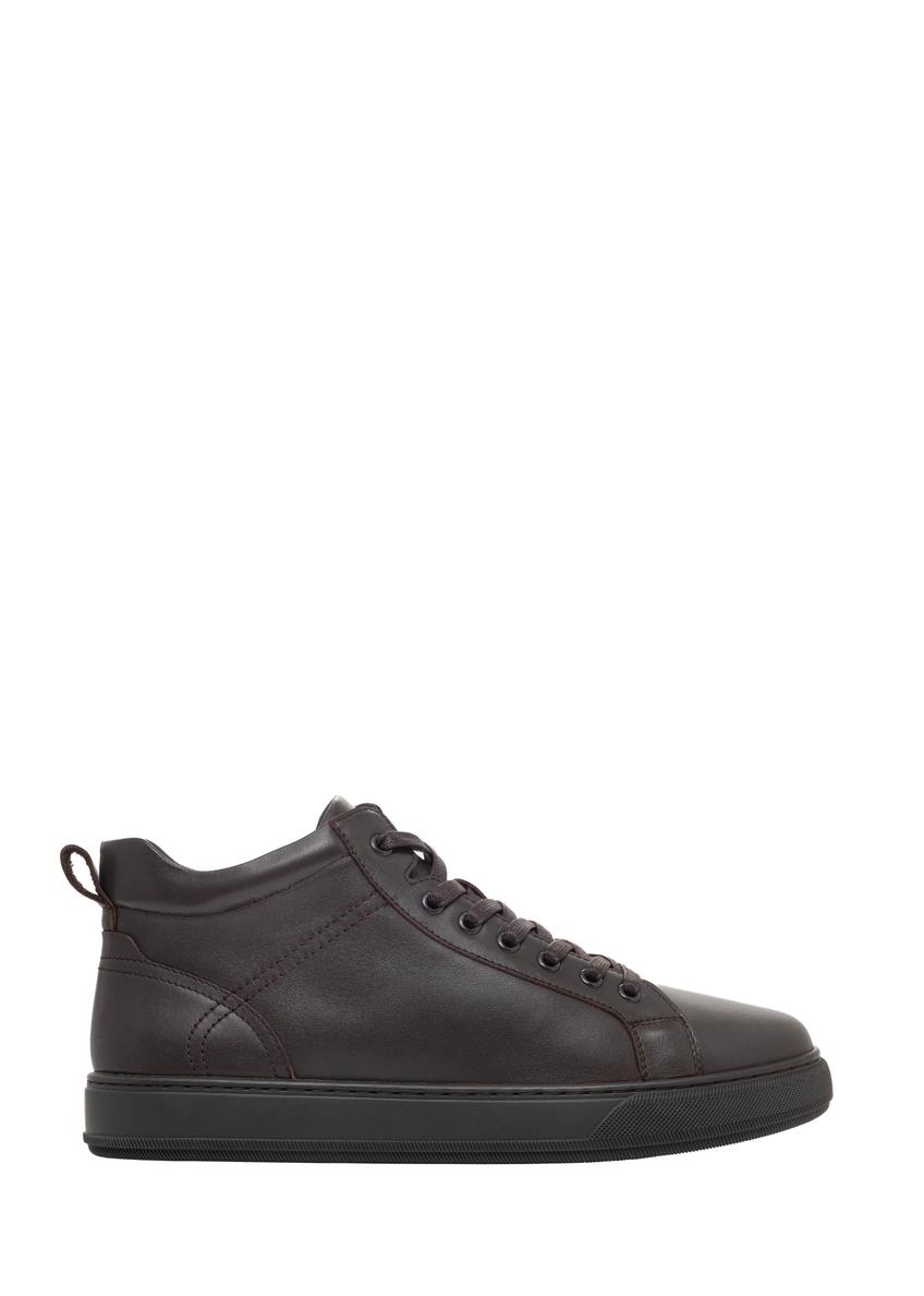 Dark brown men's leather sneakers BUTYM-0466-1I(Z26), side product view on white background.