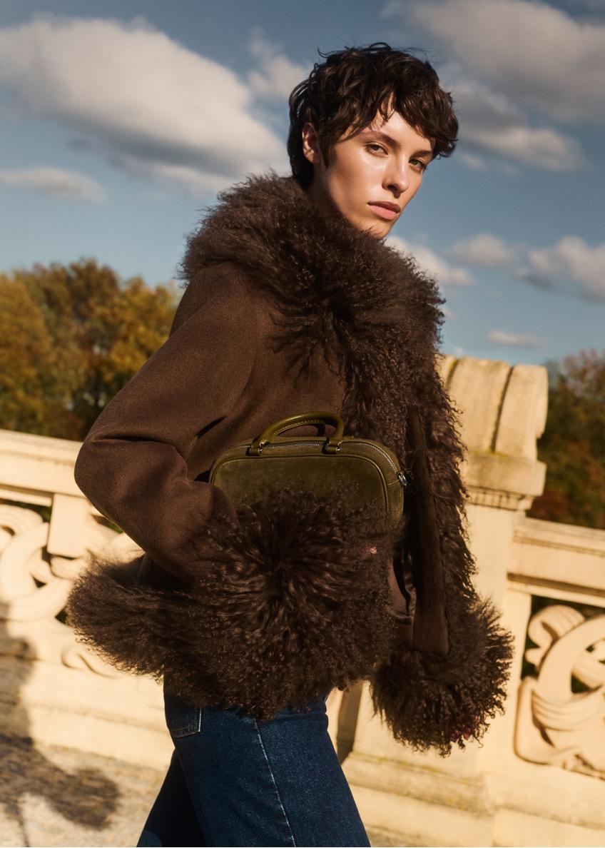 Brown wool women's fur coat FUTDF-0113-3182(Z25)
