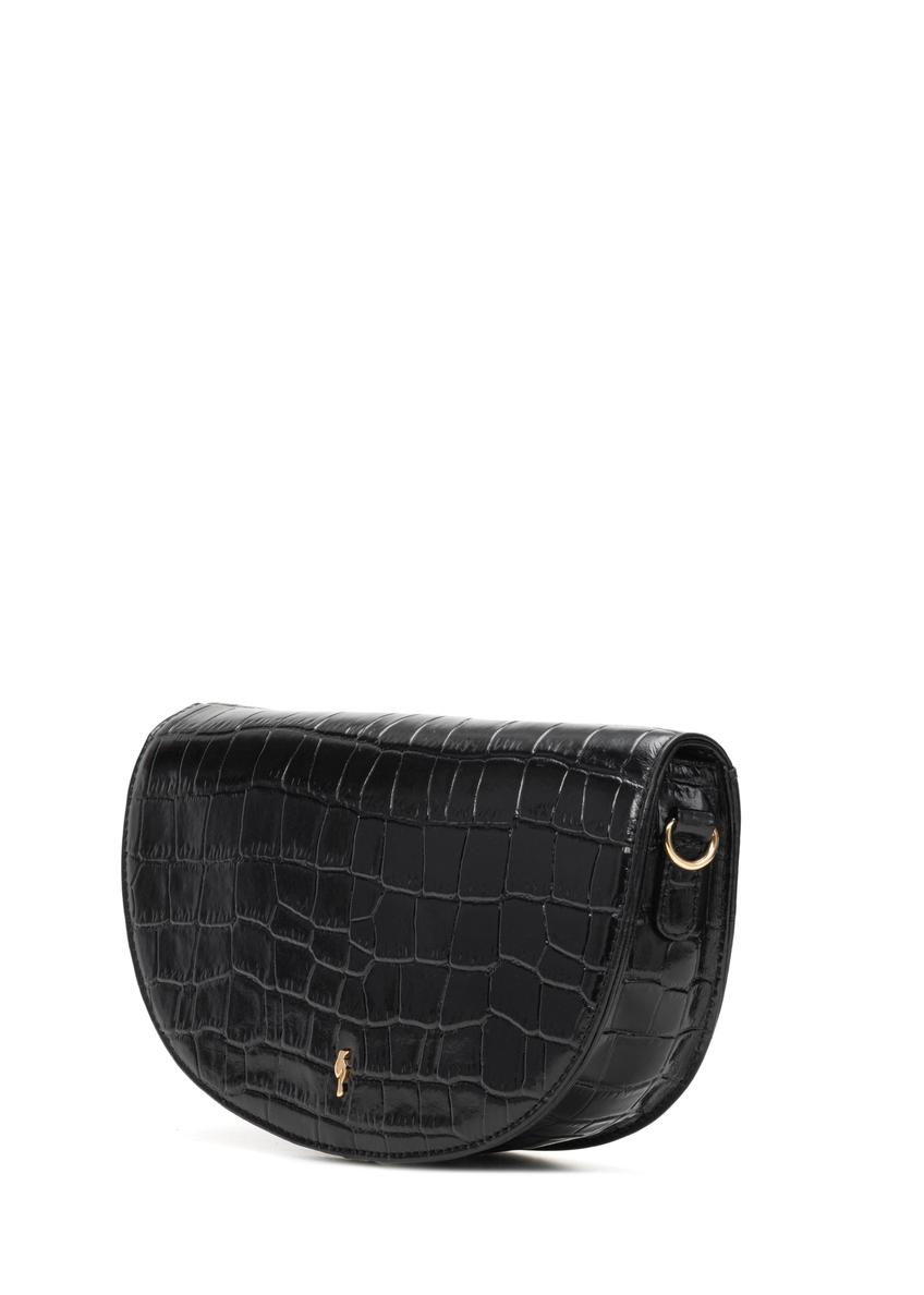 Black leather half-round croco messenger bag TORES-1230-9G(W26)