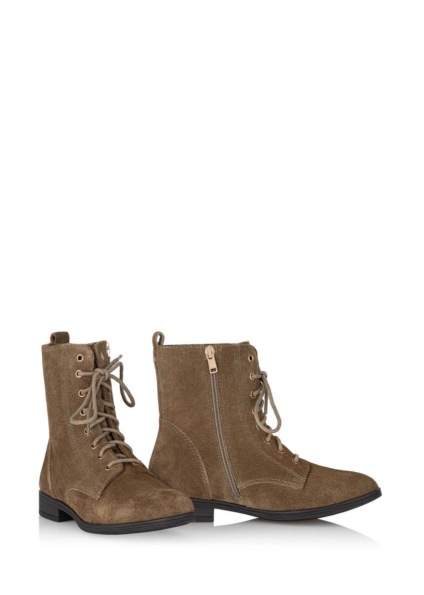 Women's suede ankle boots in khaki color BUTYD-1008-82(Z24)