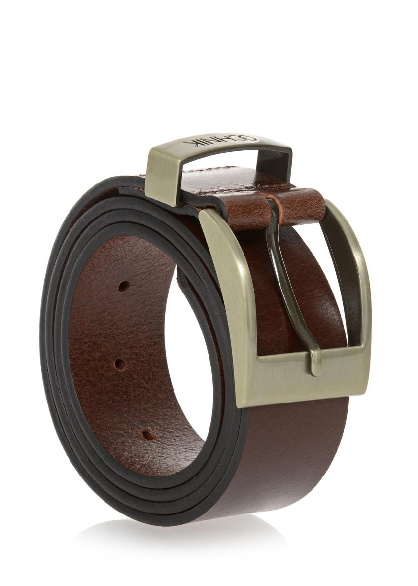 Dark brown leather men's belt PASMS-0127B-90(Z24)