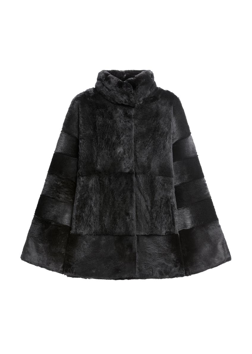 Women's black rabbit fur coat FUTDF-0115-99(Z26), product view from the front on a white background.