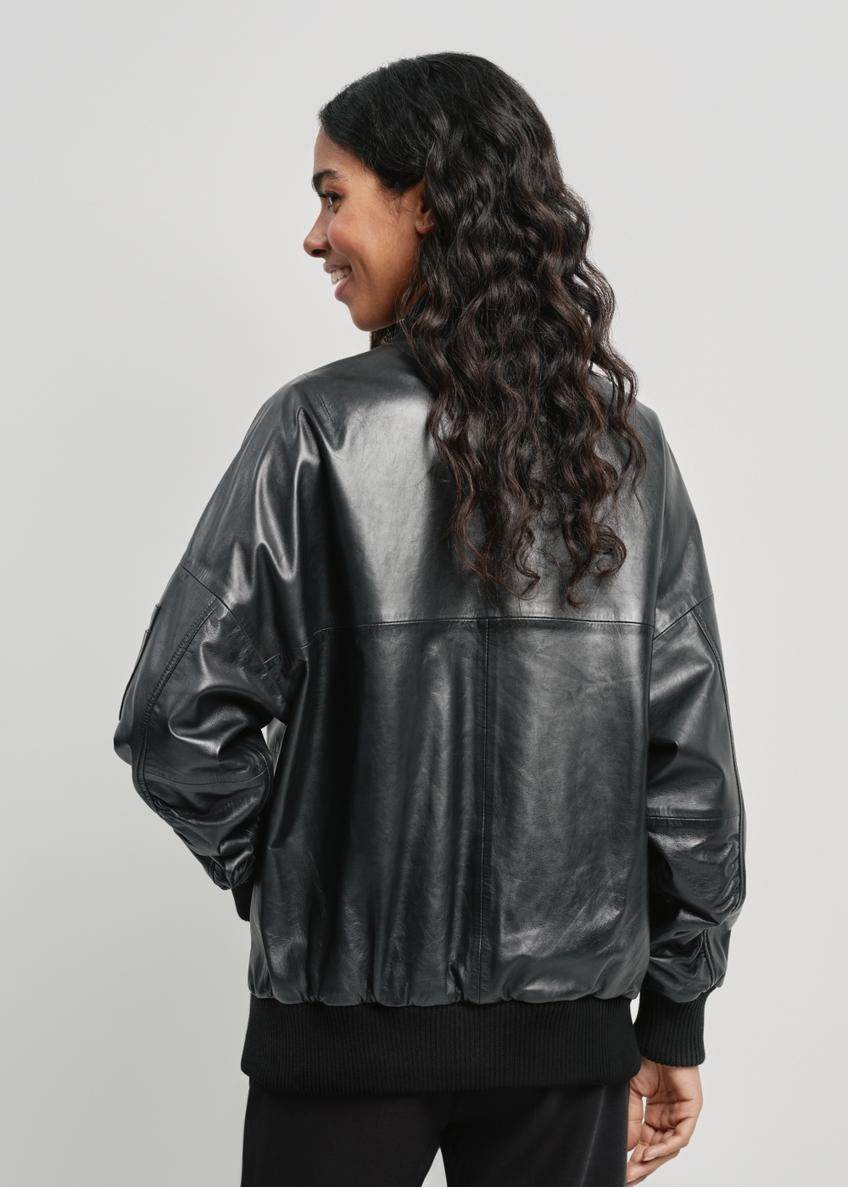 Women's black leather bomber jacket KURDS-0477-5344(W24)