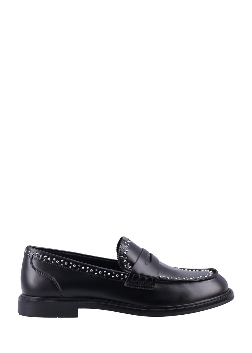Women's leather moccasins in black BUTYD-1326-9F(Z26), side view of the product on a white background.