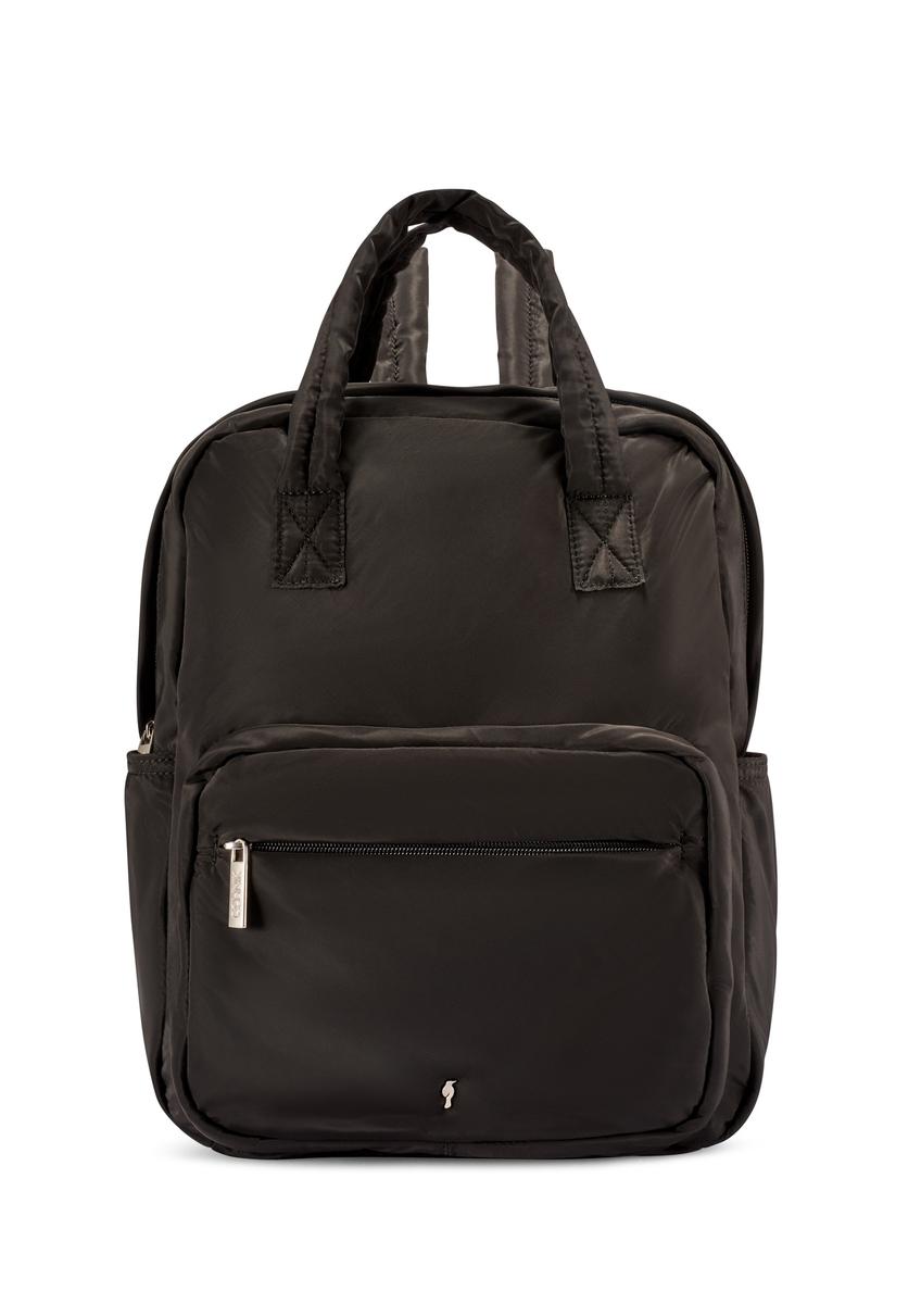 Black nylon women's backpack TOREN-0341-99(W26), front product view on white background.