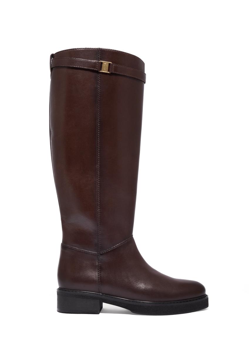 Dark brown leather women's boots BUTYD-1285-1I(Z26), side view of the product on a white background.