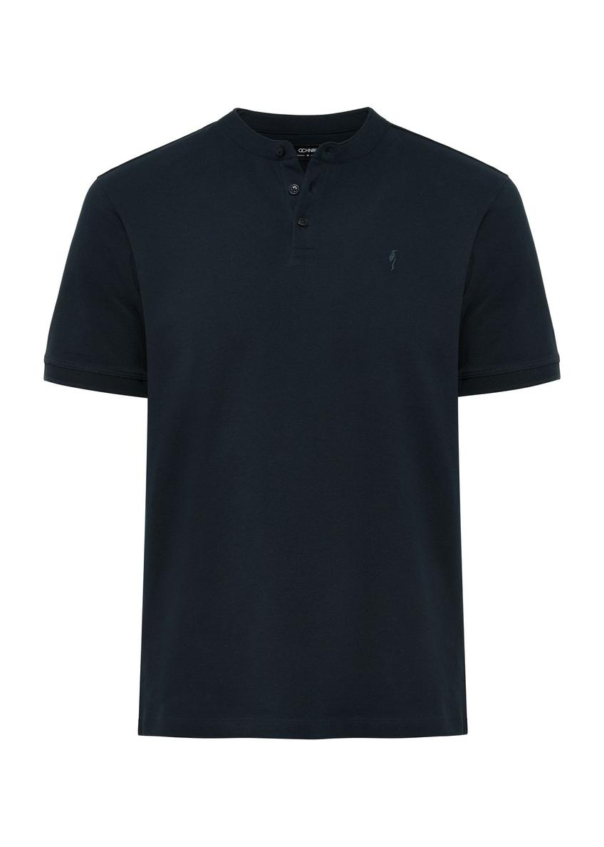 Navy blue men's polo shirt POLMT-0061-69(W25)-01