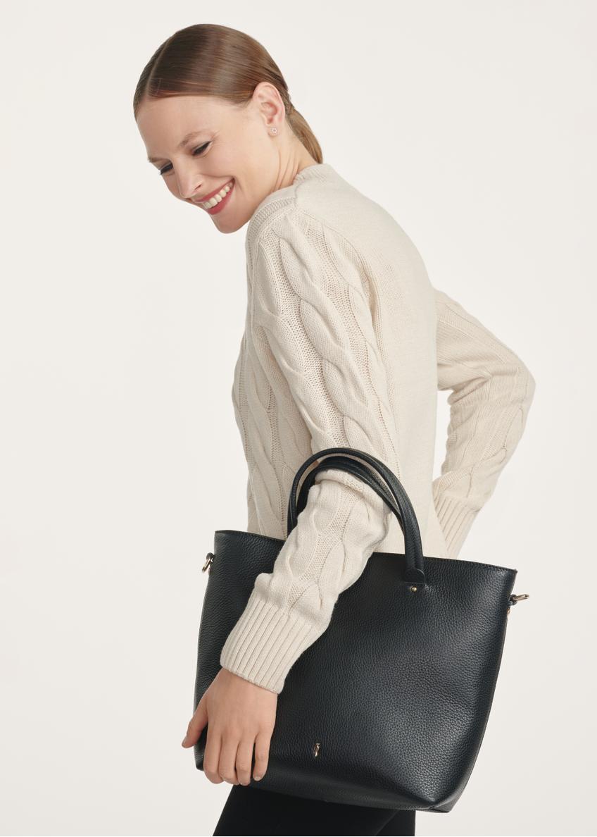 Black leather shopper bag TORES-0728D-99(Z25)