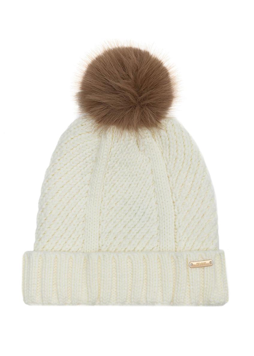 Cream women's hat with pompom CZADT-0176-16(Z24)